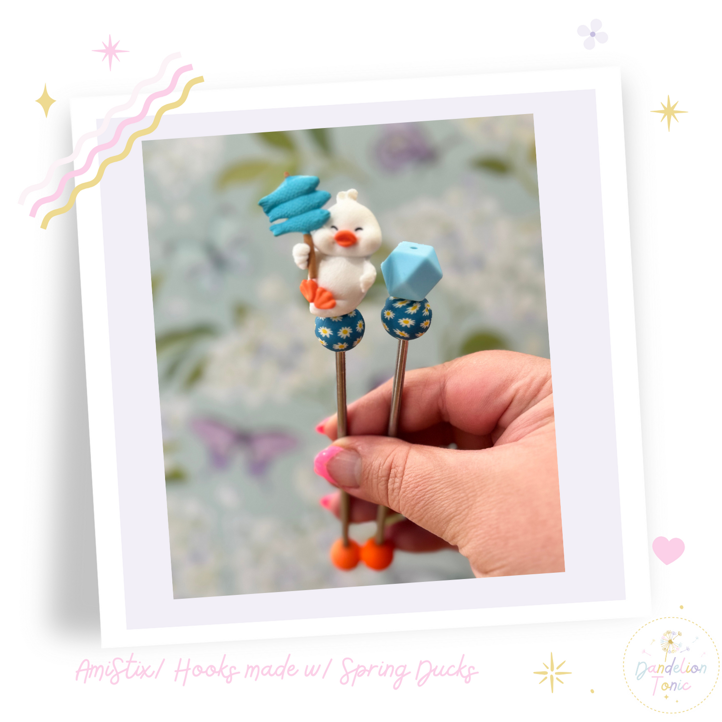 Choose Beaded Crochet Hook and/Or Amistix- Made with Spring Ducks