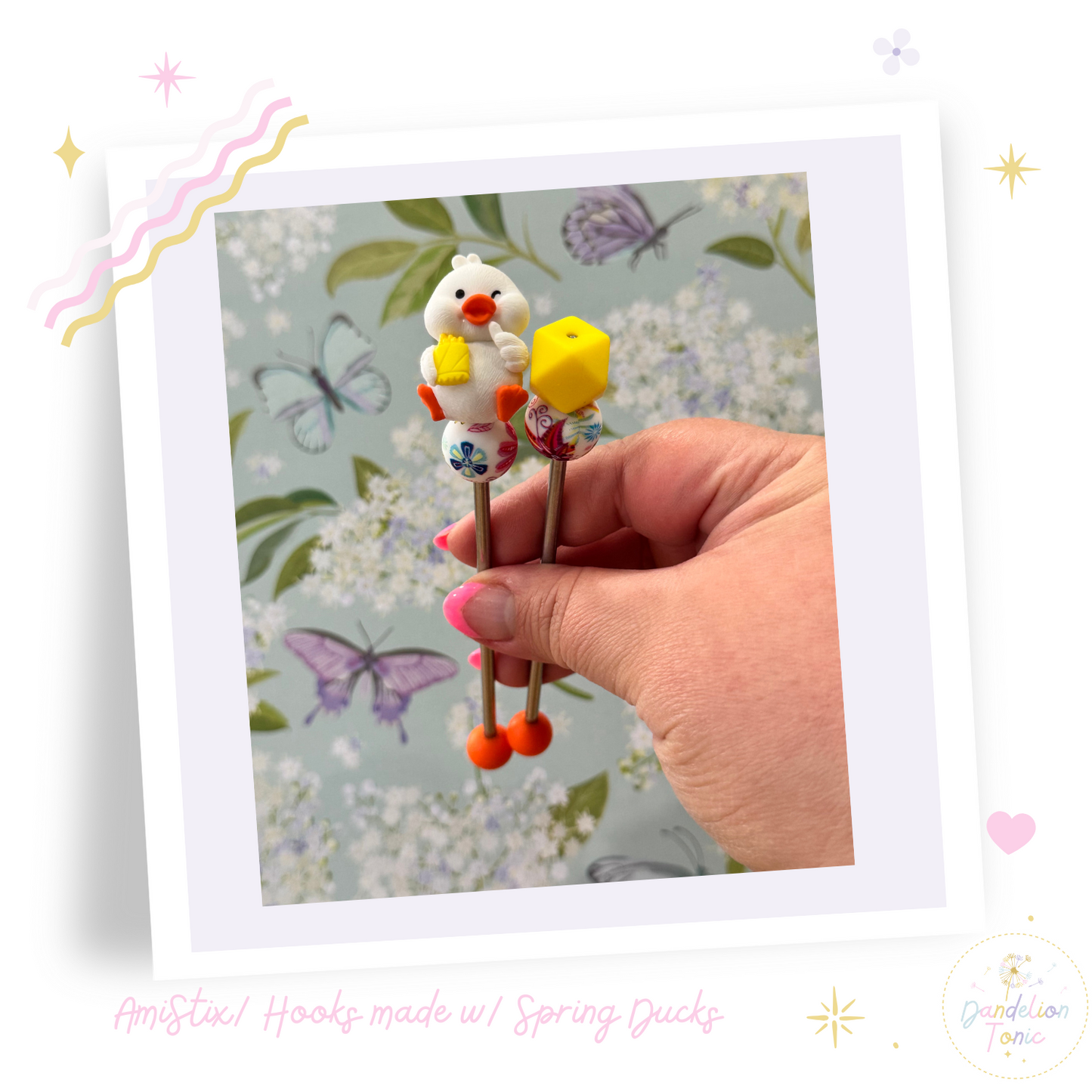 Choose Beaded Crochet Hook and/Or Amistix- Made with Spring Ducks