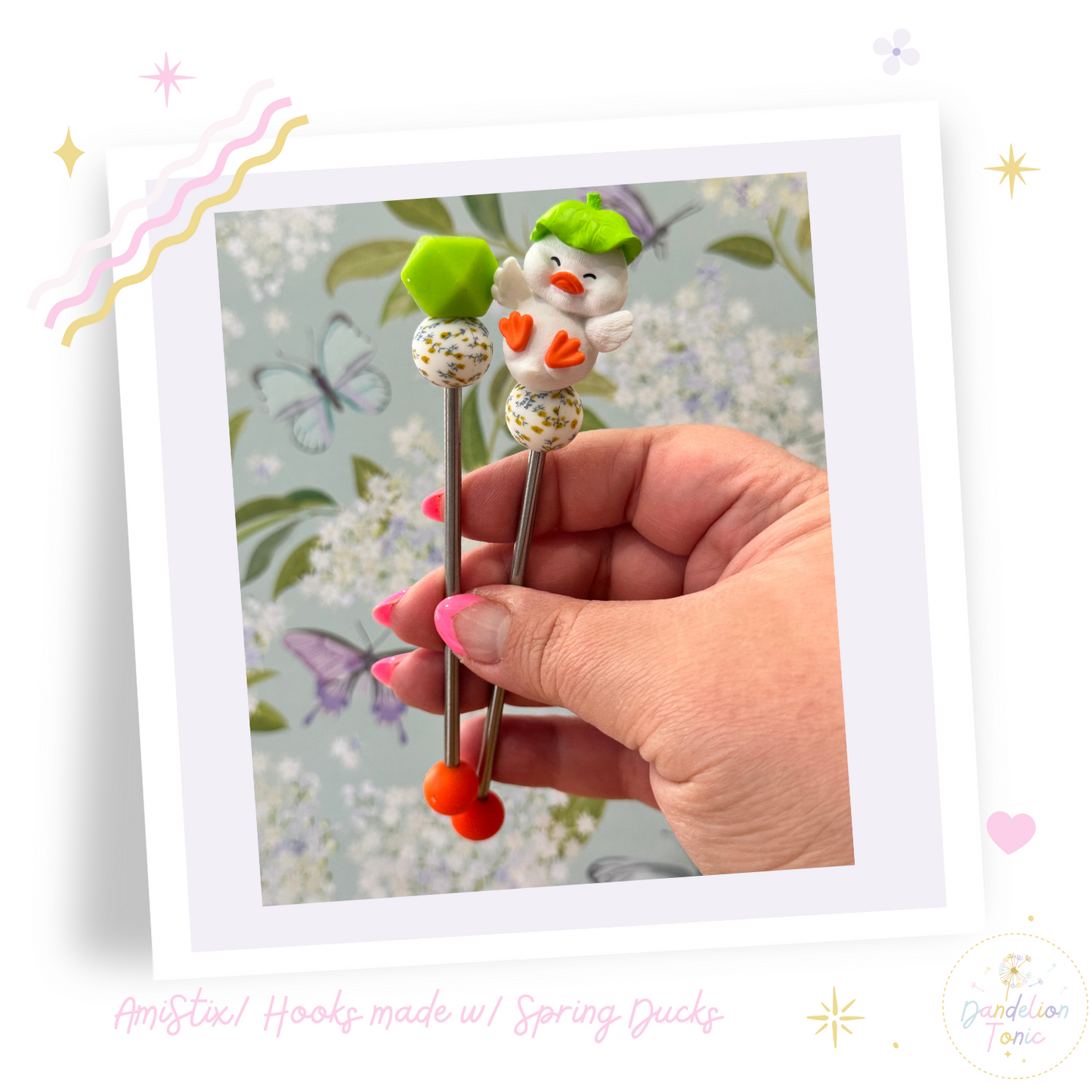 Choose Beaded Crochet Hook and/Or Amistix- Made with Spring Ducks