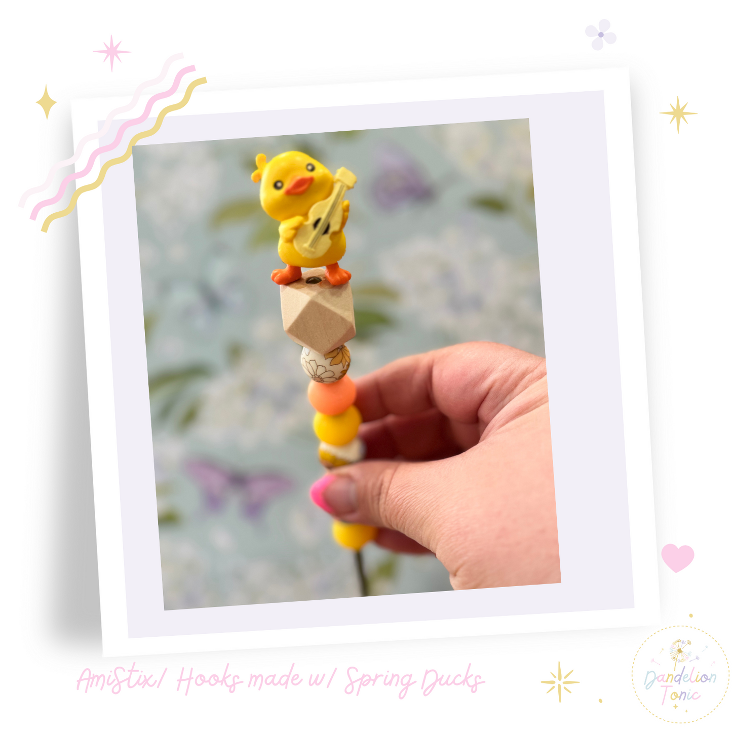 Choose Beaded Crochet Hook and/Or Amistix- Made with Spring Ducks