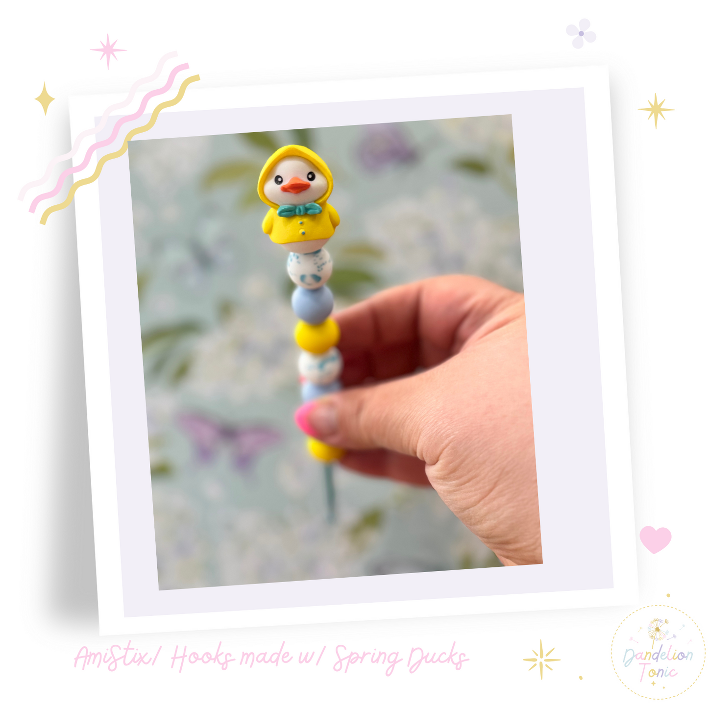 Choose Beaded Crochet Hook and/Or Amistix- Made with Spring Ducks