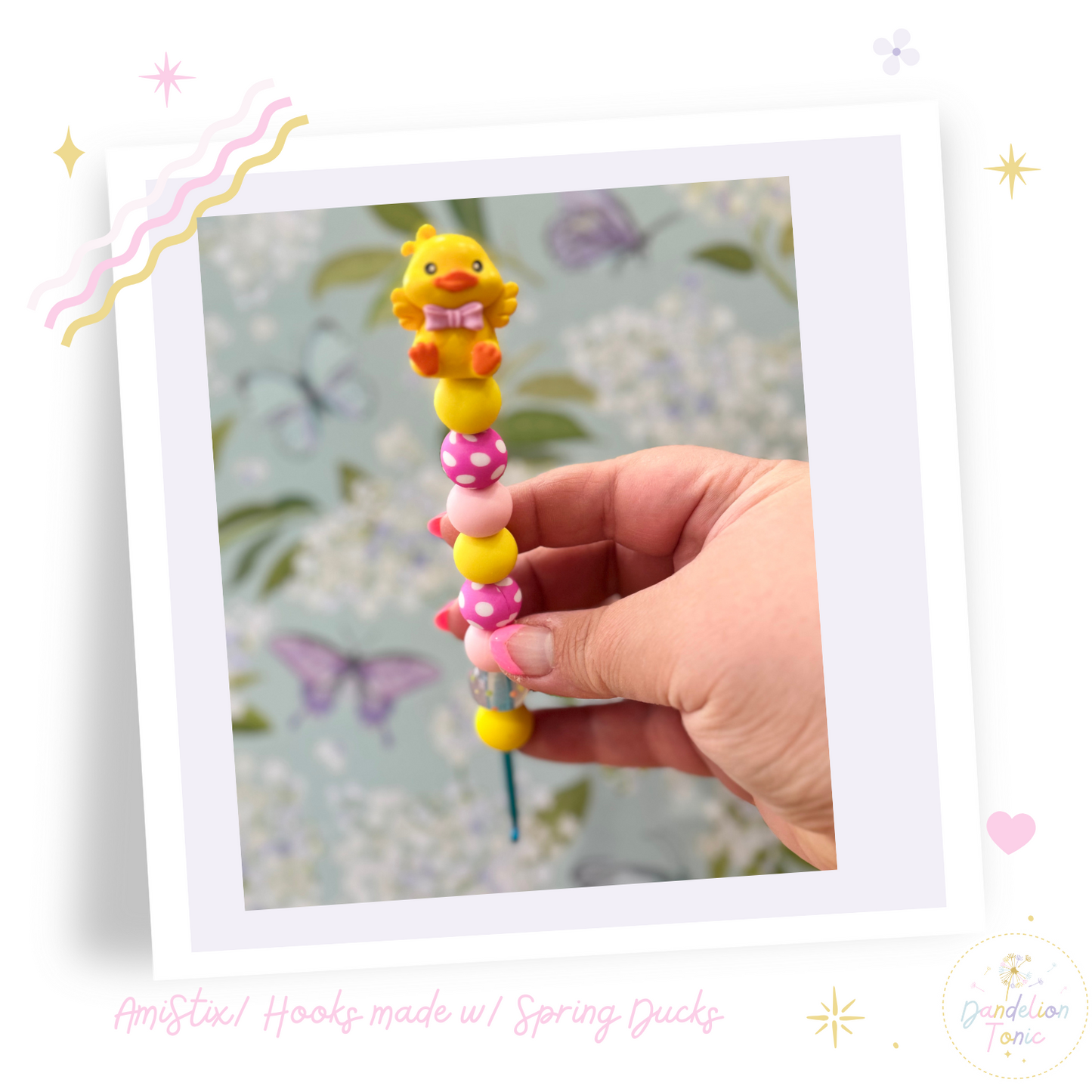 Choose Beaded Crochet Hook and/Or Amistix- Made with Spring Ducks