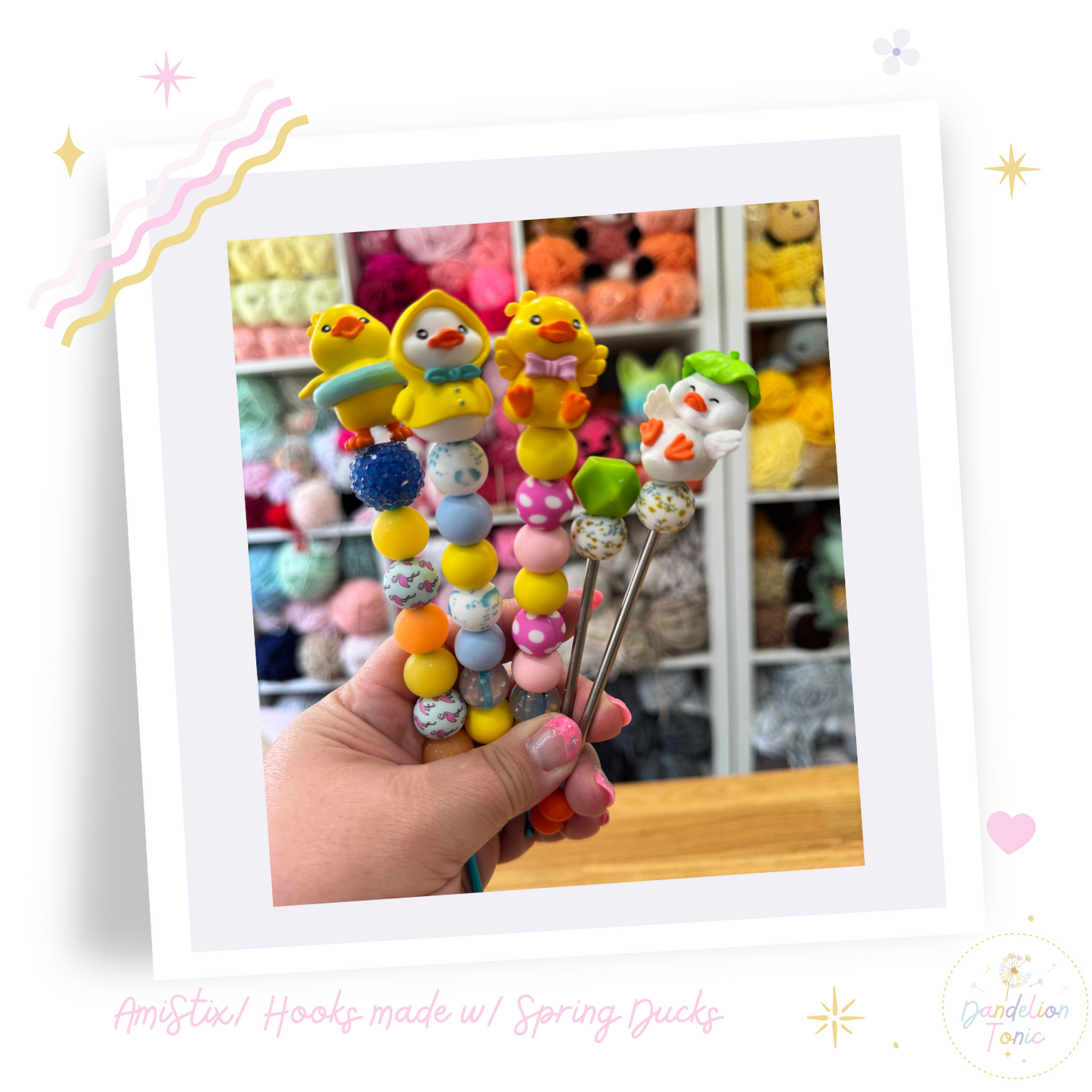 Choose Beaded Crochet Hook and/Or Amistix- Made with Spring Ducks