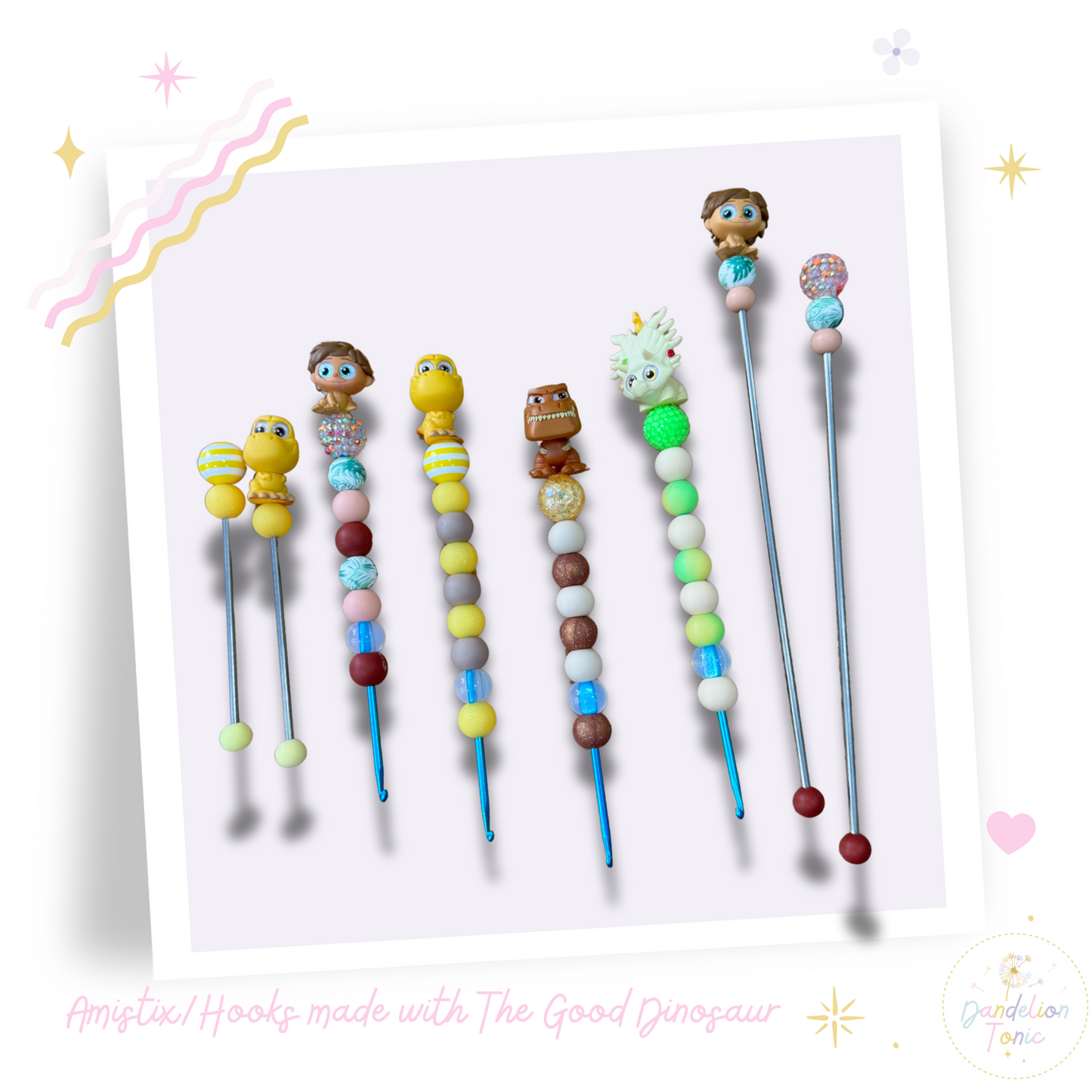 Choose Beaded Crochet Hook and/Or AmiStixTM - Made with The Good Dinosaur Disney Doorables