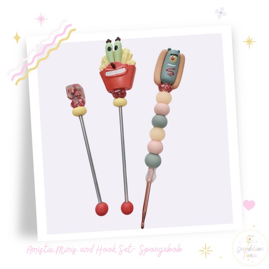 Amistix Minis and Crochet Hook set made w Spongebob