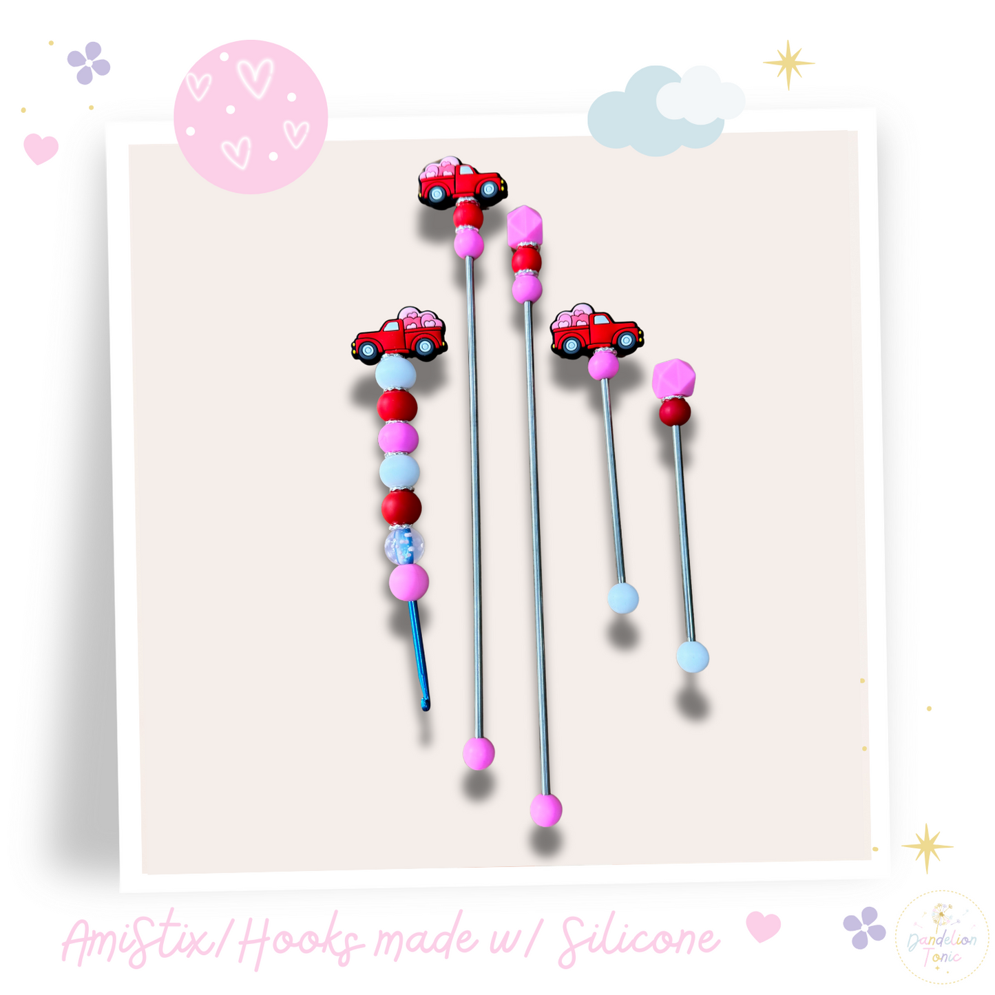 Beaded Crochet Hook and/Or AmiStixTM - Truck Hearts