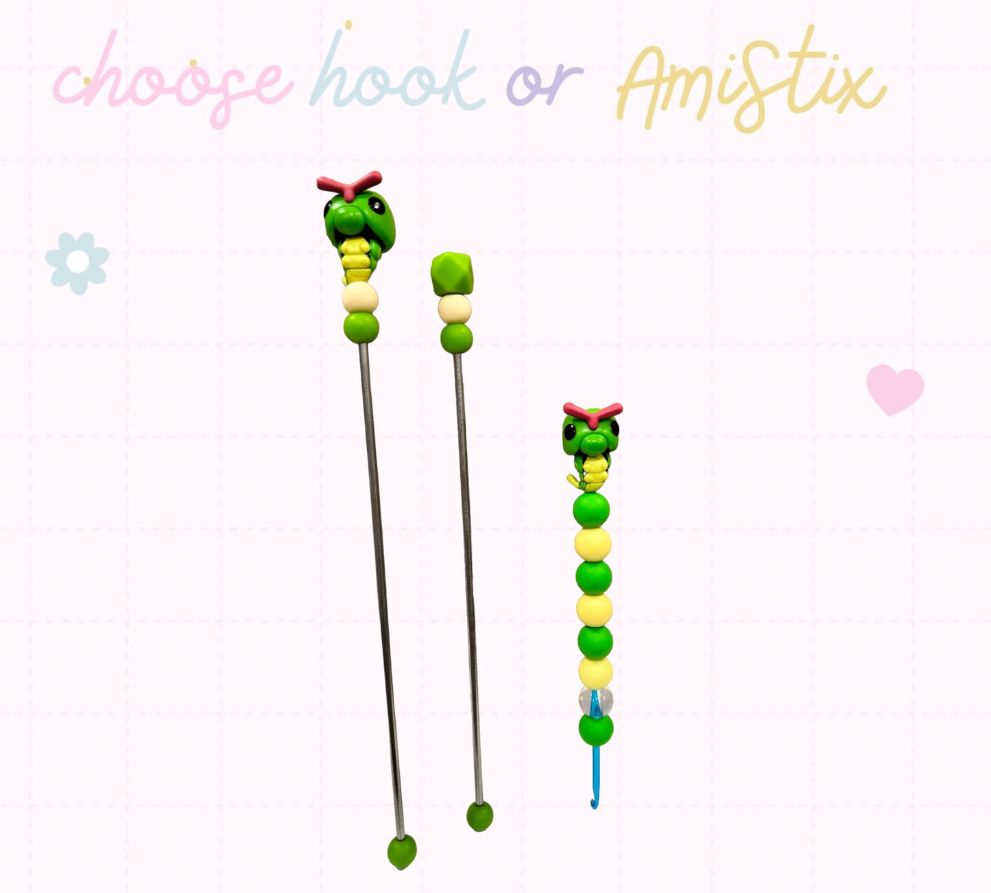 Choose Beaded Crochet Hook and/Or AmiStixTM - Pokemon Caterpie Funko Pocket Pop