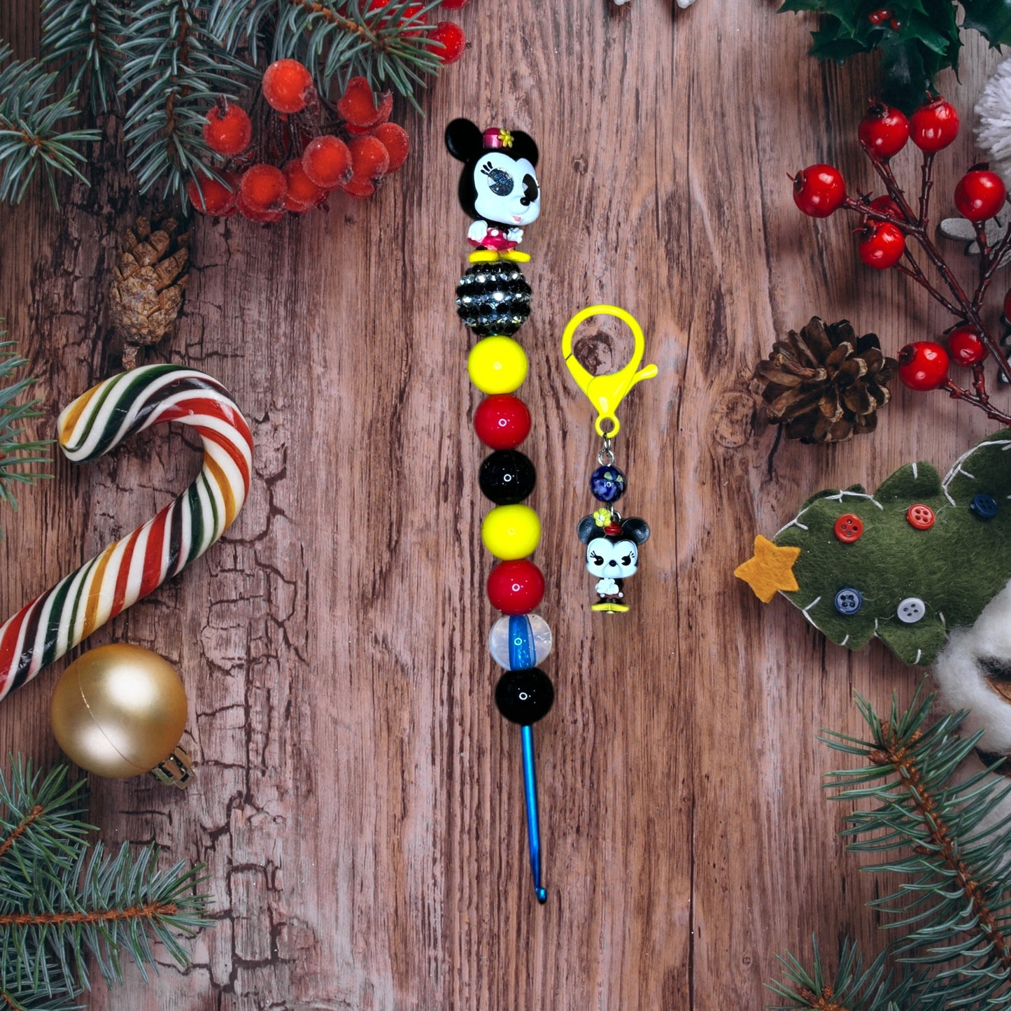 Beaded Crochet Hook Made with Mickey Classic Disney Doorables + Stitchmarker set