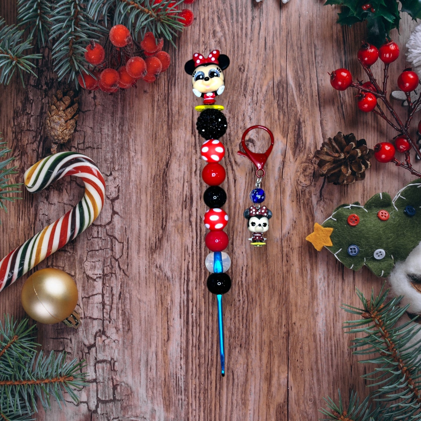 Beaded Crochet Hook Made with Mickey Classic Disney Doorables + Stitchmarker set