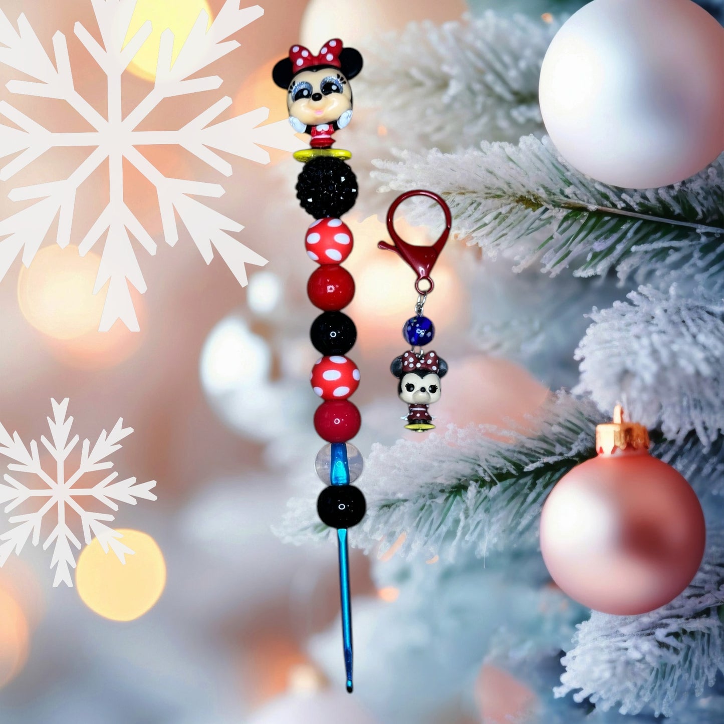 Beaded Crochet Hook Made with Mickey Classic Disney Doorables + Stitchmarker set