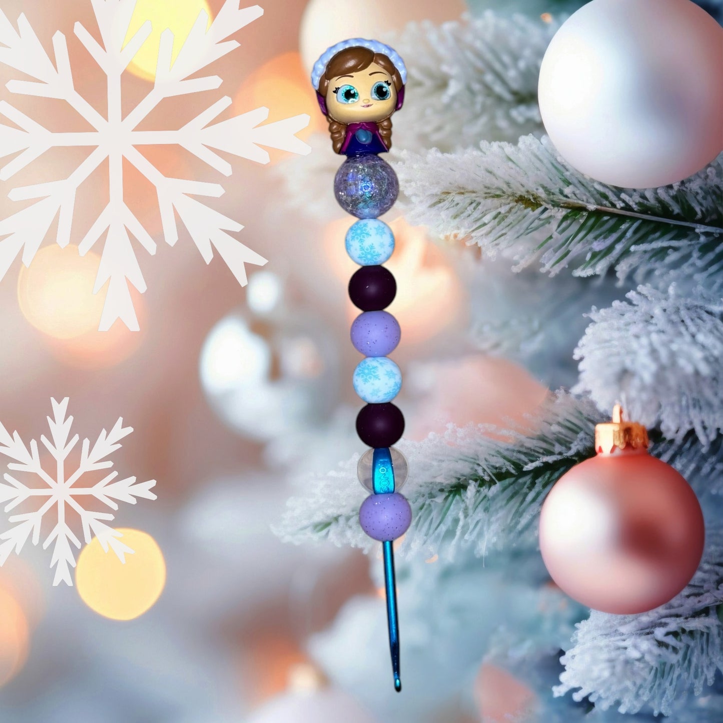 Beaded Crochet Hook Made with Winter Princess Doorable