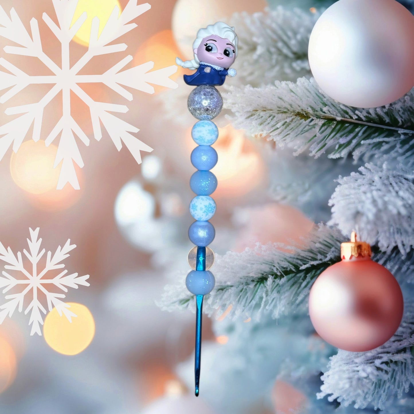Beaded Crochet Hook Made with Winter Princess Doorable