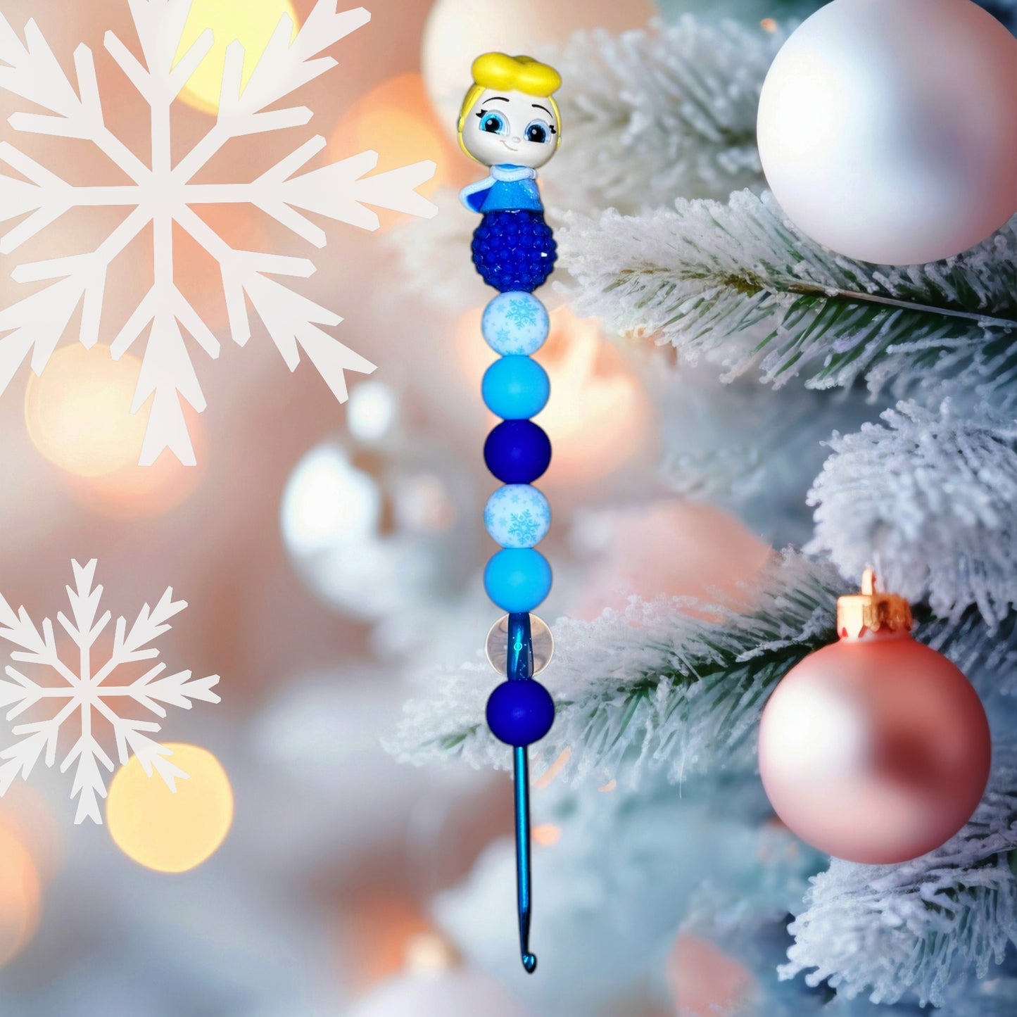 Beaded Crochet Hook Made with Winter Princess Doorable
