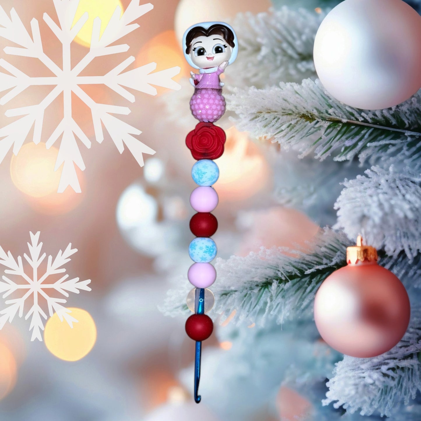 Beaded Crochet Hook Made with Winter Princess Doorable