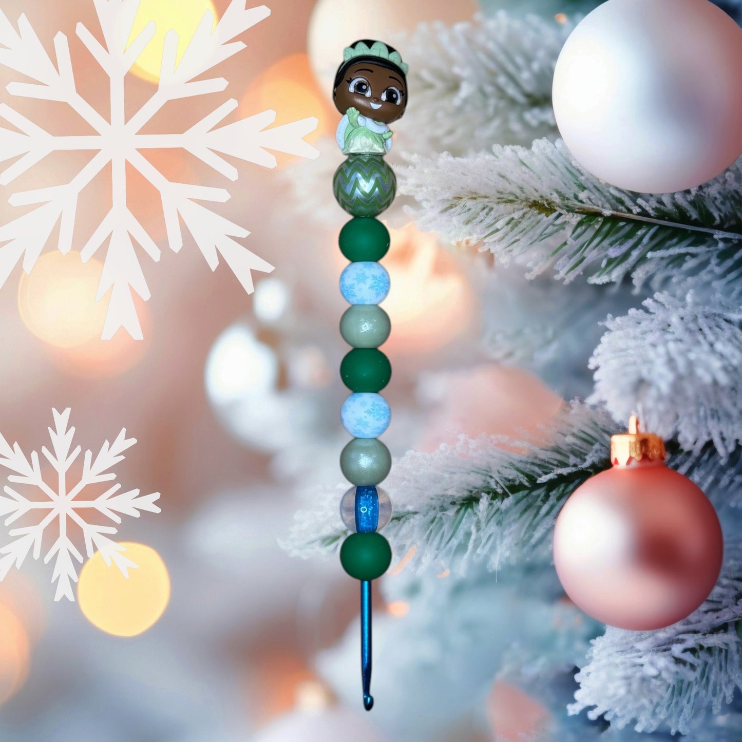Beaded Crochet Hook Made with Winter Princess Doorable