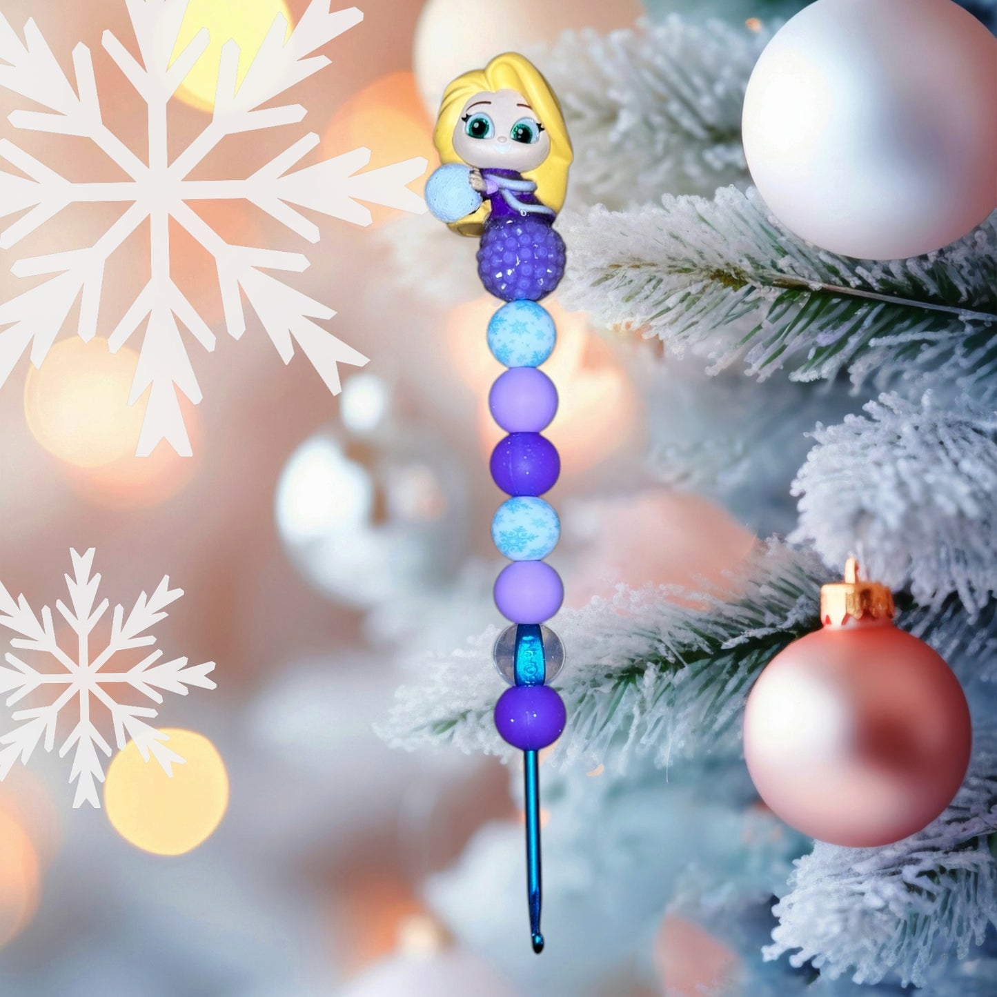 Beaded Crochet Hook Made with Winter Princess Doorable