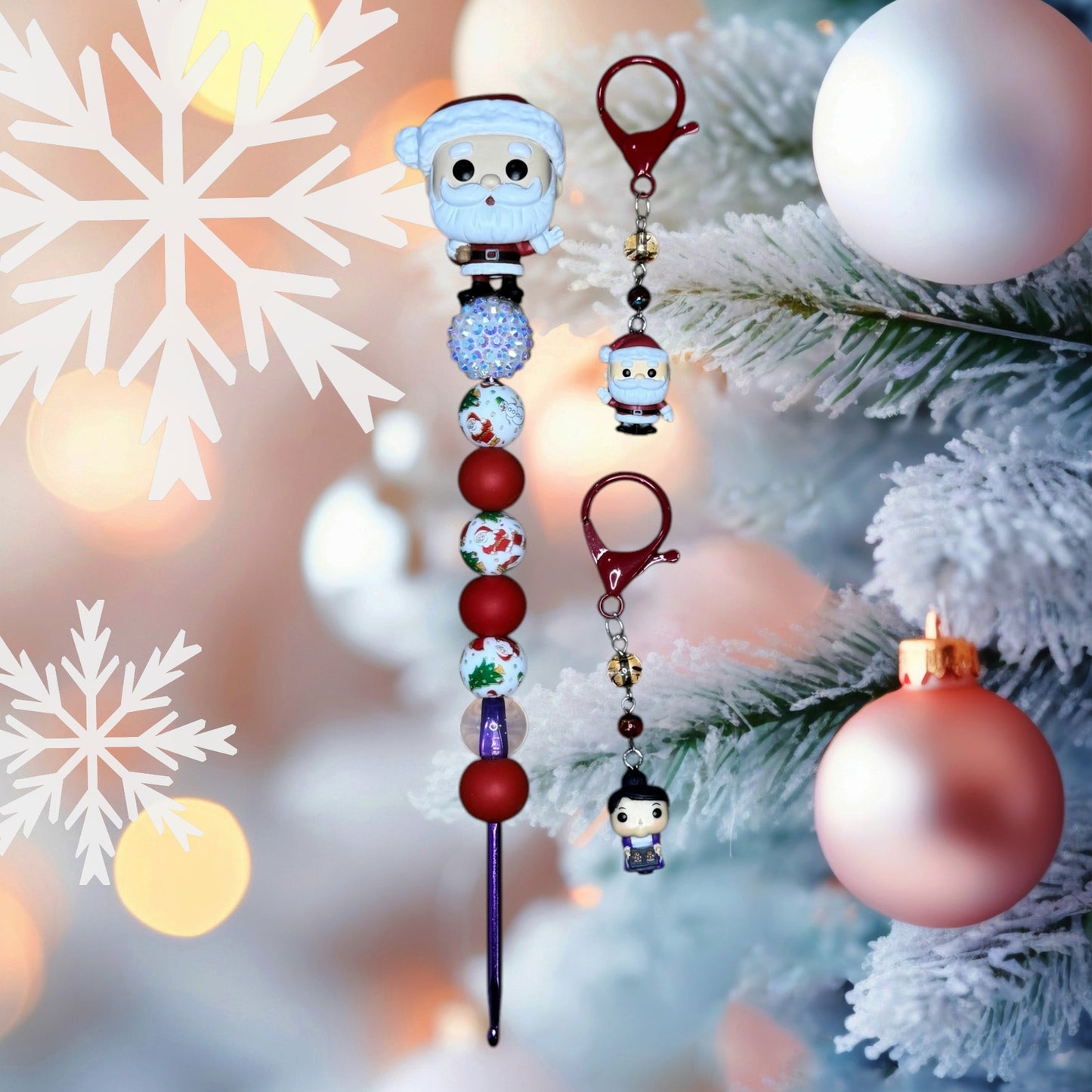 Beaded Crochet Hook and Stitch Marker Set Made with Funko Rudolph the Red Nosed Reindeer