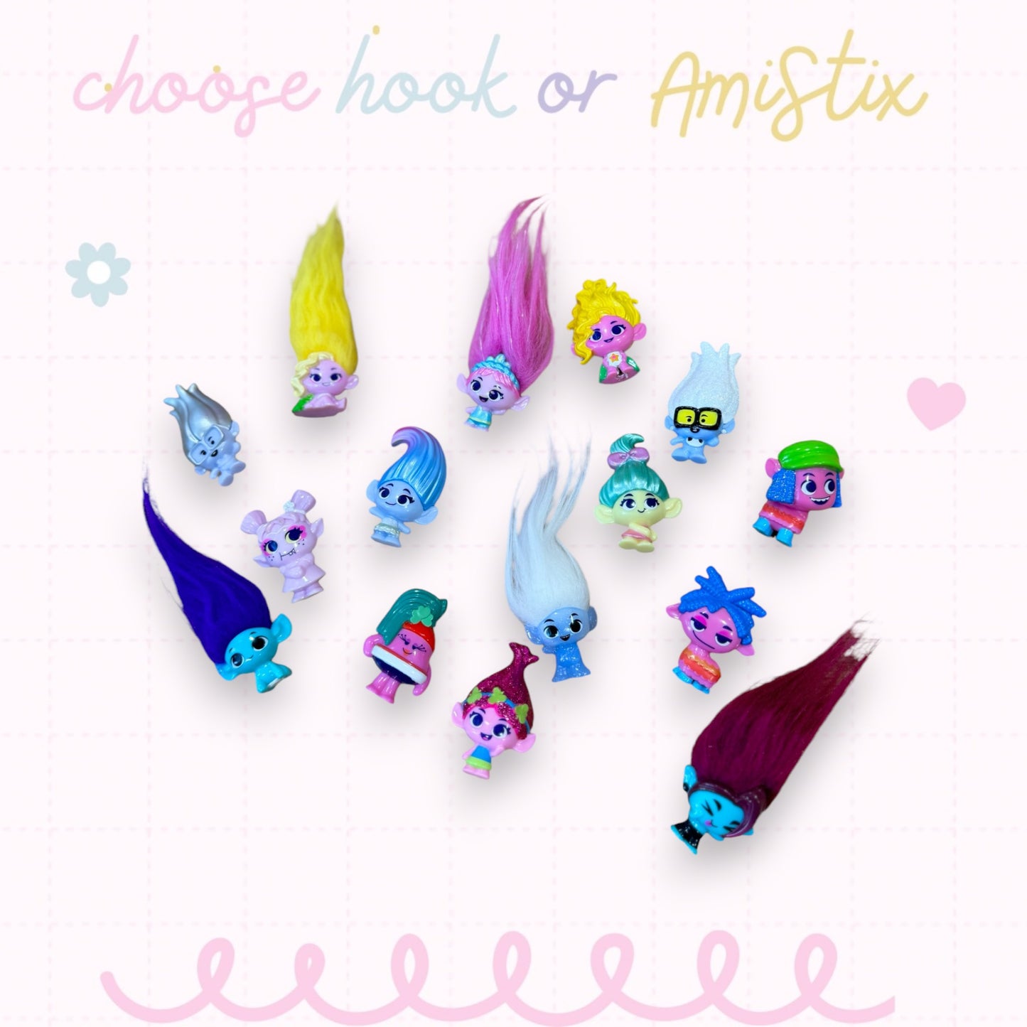Choose Beaded Crochet Hook and/Or AmiStixTM - Made with Trolls Mineez by Dreamworks Mystery