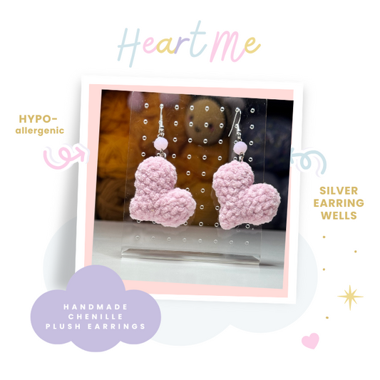 Plush Chenille Handmade Heart Earrings