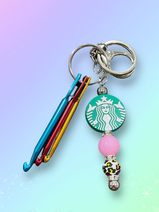 Pink Lisa Frank Starbucks Crochet Keychain