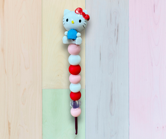 Beaded Crochet Hook made w/ Hello Kitty topper- Seashell