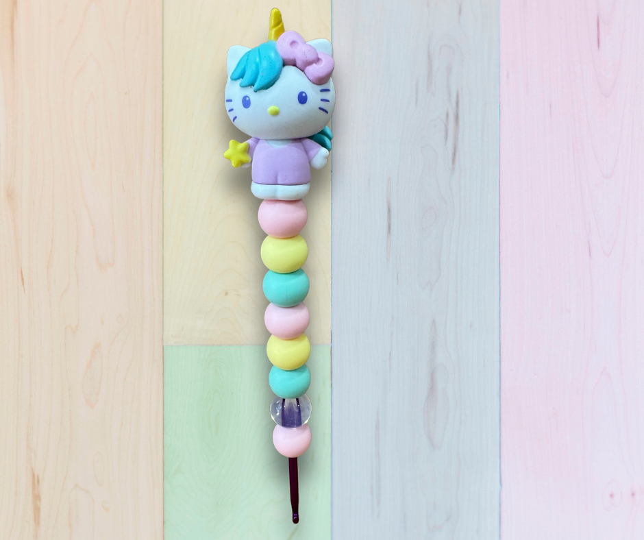 Beaded Crochet Hook made w/ Hello Kitty topper- unicorn