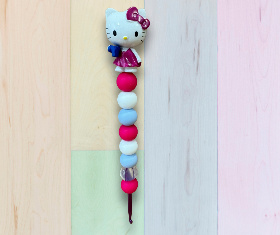 Beaded Crochet Hook made w/ Hello Kitty topper- Coffee Love