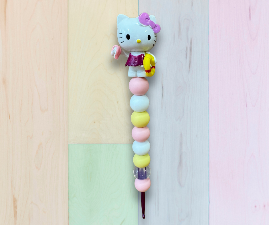 Beaded Crochet Hook made w/ Hello Kitty topper- Swim Day