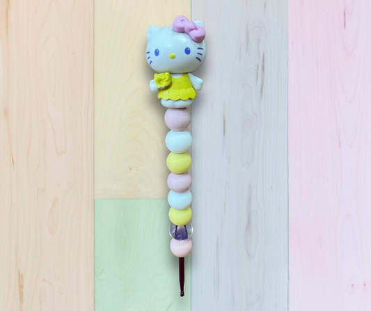 Beaded Crochet Hook made w/ Hello Kitty topper- Yellow Dress