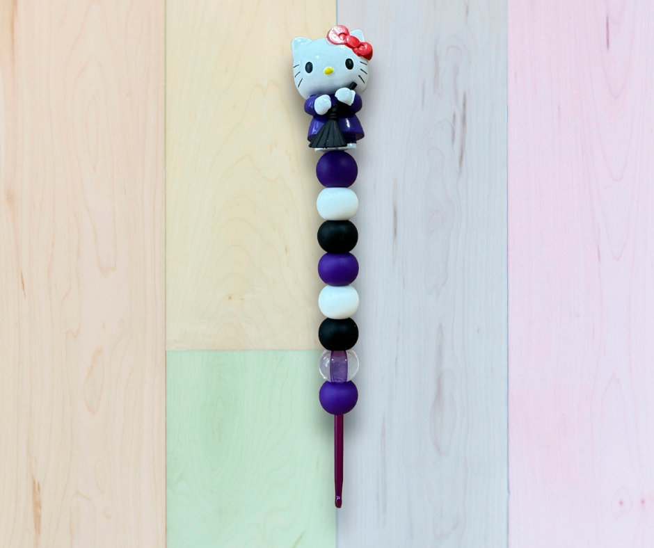 Beaded Crochet Hook made w/ Hello Kitty topper- Witch