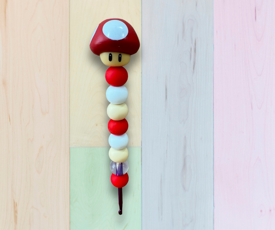 Beaded Crochet Hook made w/ Super Mario Bros Topper - 1UP