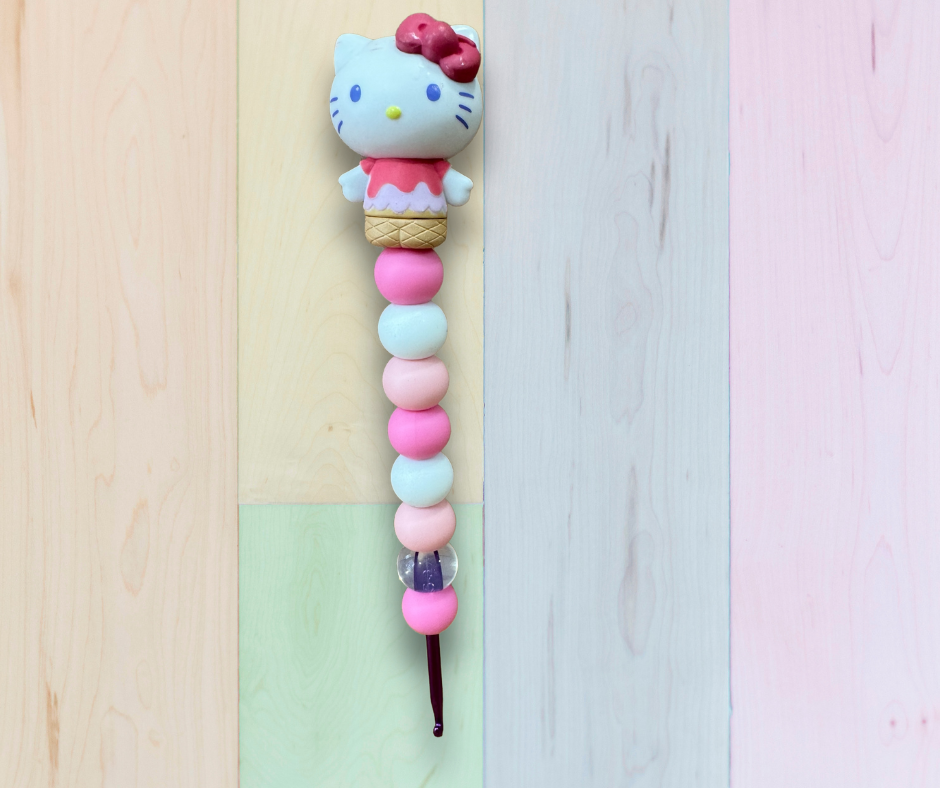 Beaded Crochet Hook made w/ Hello Kitty topper- Sunday