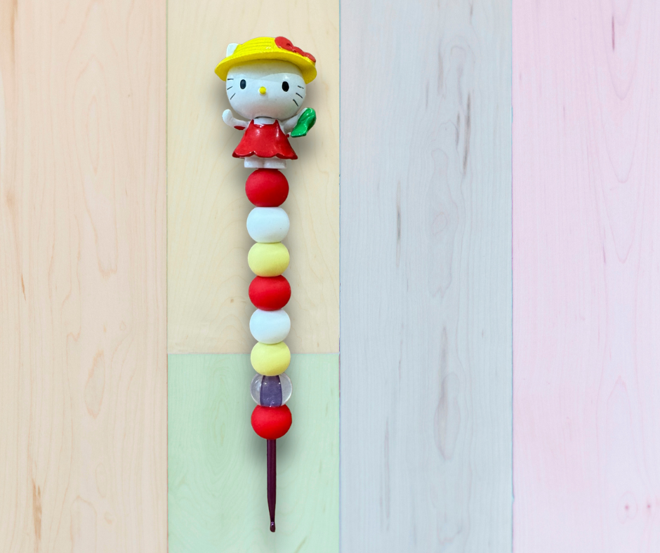 Beaded Crochet Hook made w/ Hello Kitty topper- Sunny