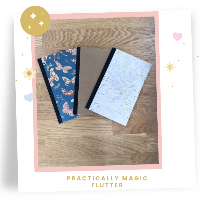 8x5 Pack of 3  Practically Magic Travelers Note Book: Flutter