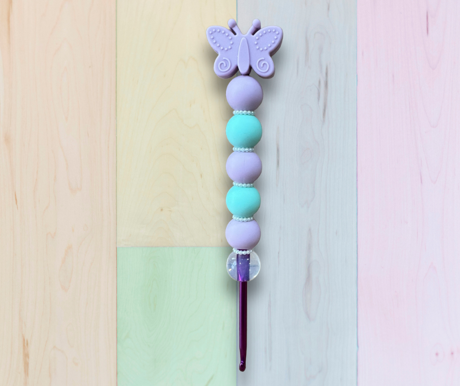 Beaded Crochet Hook Lavender and Mint butterfly