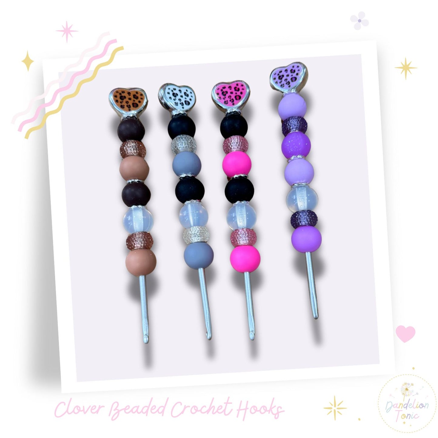 Clover Beaded Crochet Hooks Printed Hearts