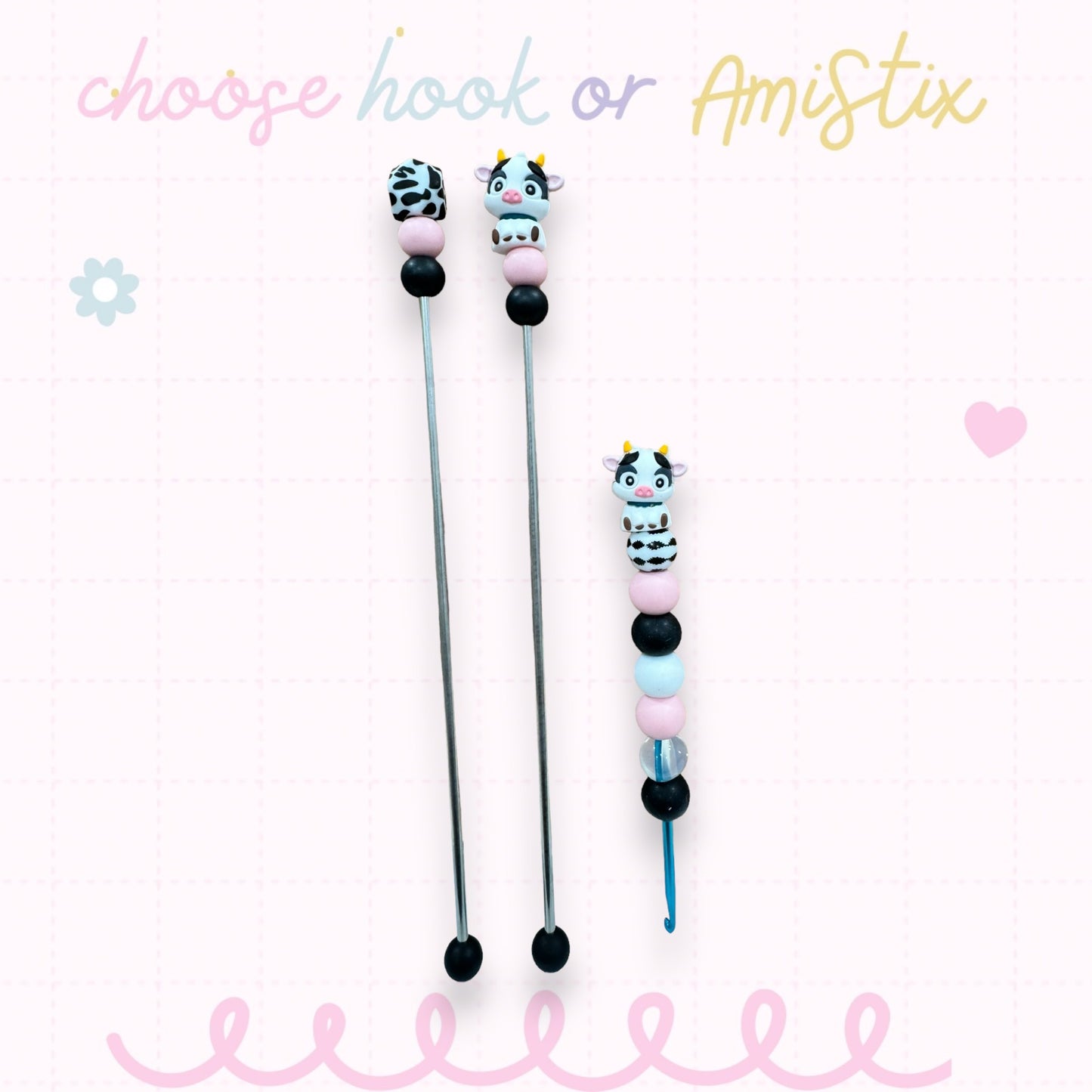 Choose Beaded Crochet Hook and/Or AmiStixTM - Cow 3d Silicone