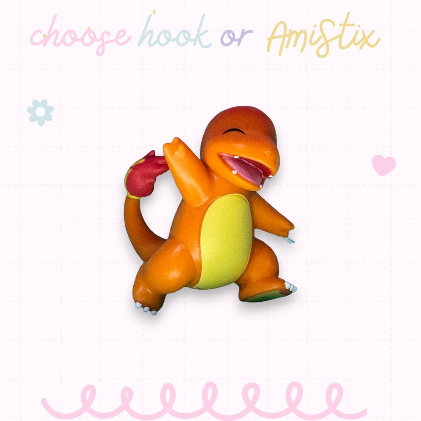 Choose Beaded Crochet Hook and/Or AmiStixTM -  Pokemon Charmander Happy Battle Figure