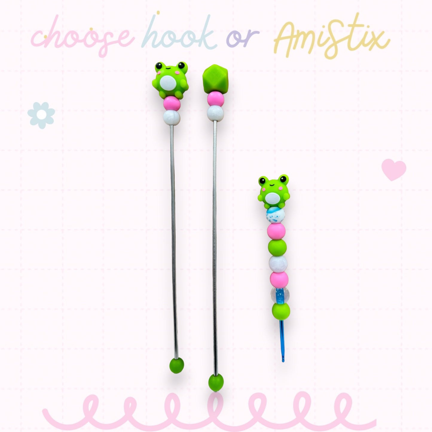 Choose Beaded Crochet Hook and/Or AmiStixTM - Chunky Frog 3D