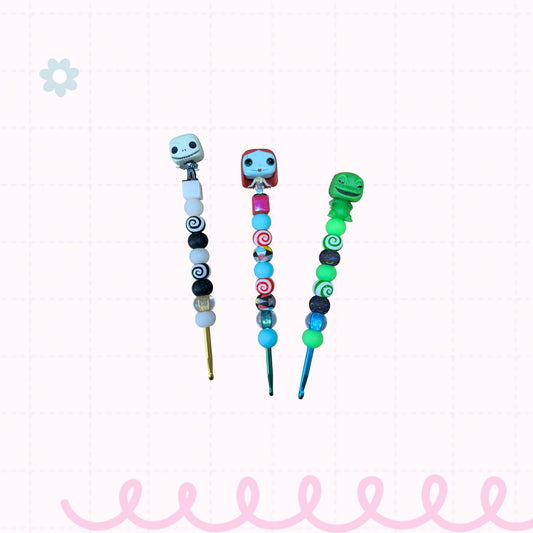 Beaded Crochet hook Set made w/ Nightmare Before Christmas Disney Doorables