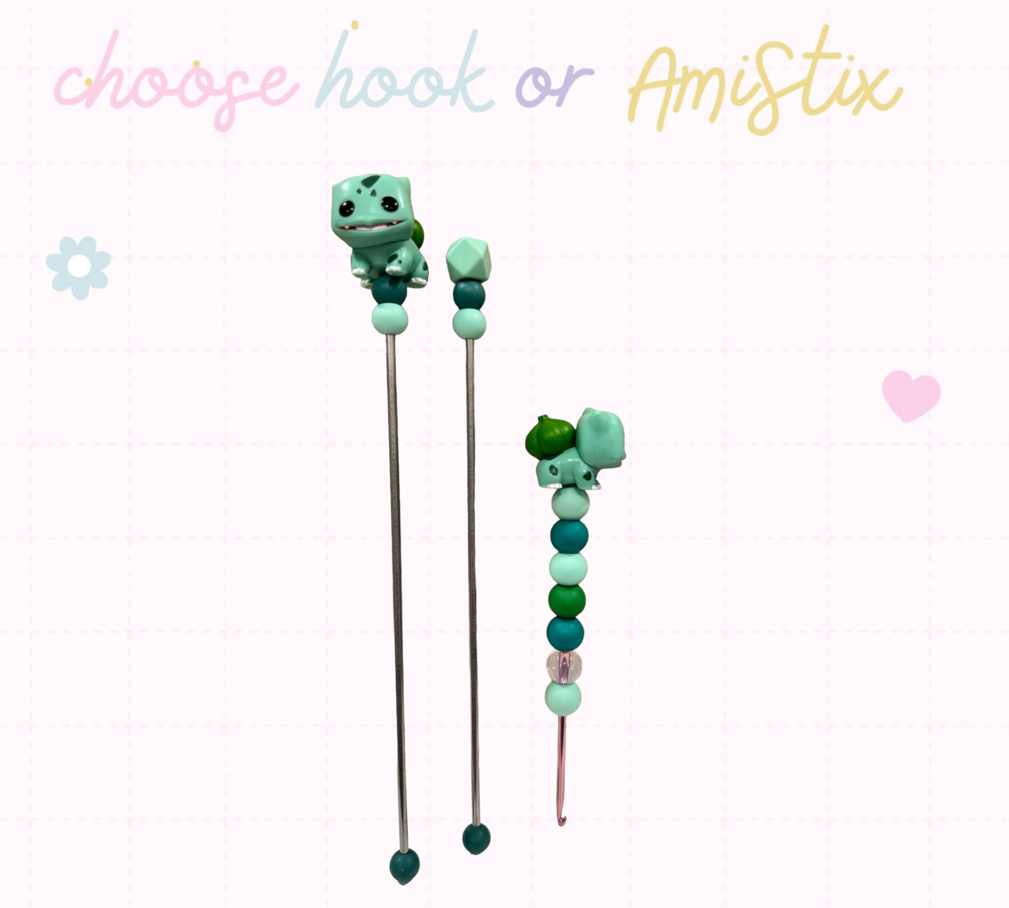 Choose Beaded Crochet Hook and/Or AmiStixTM -  Pokemon Bulbasaur Funko Pocket Pop