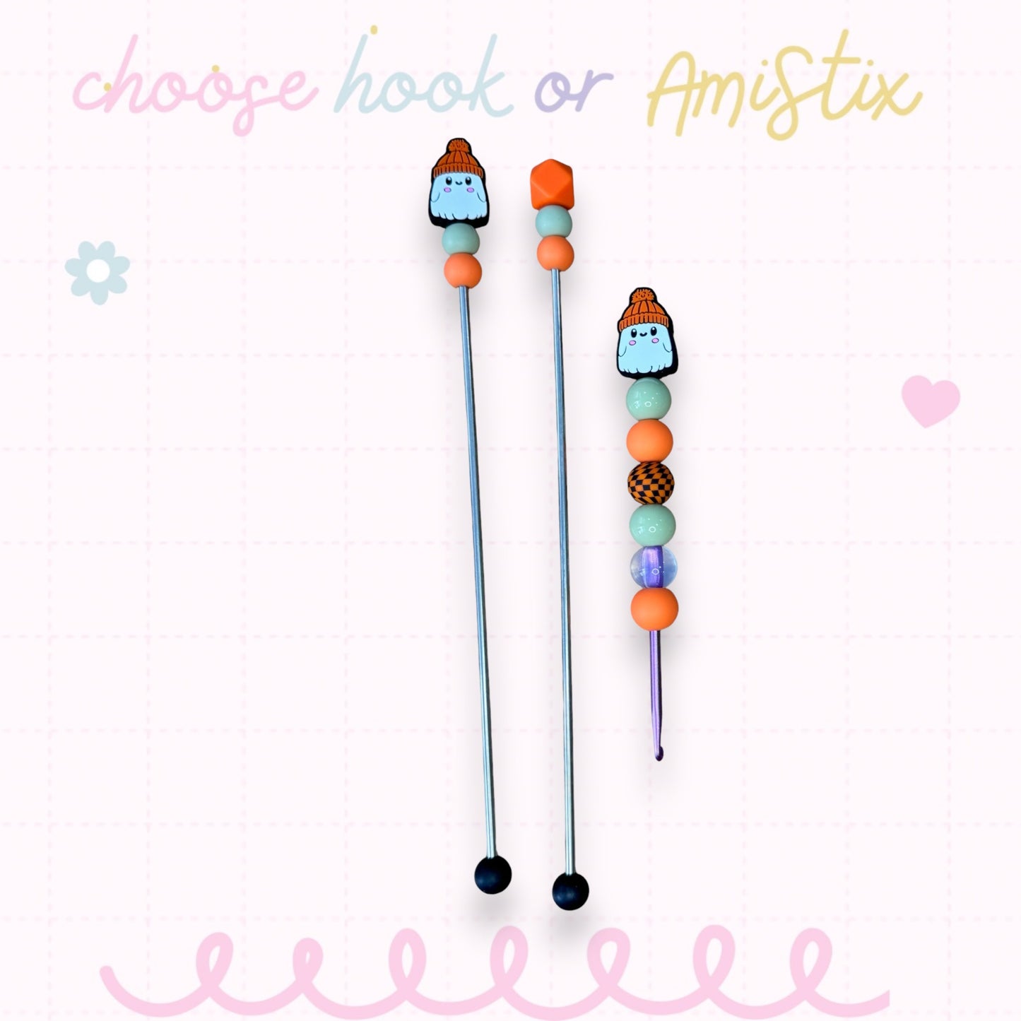 Choose Beaded Crochet Hook and/Or AmiStixTM - Beanie Ghostie