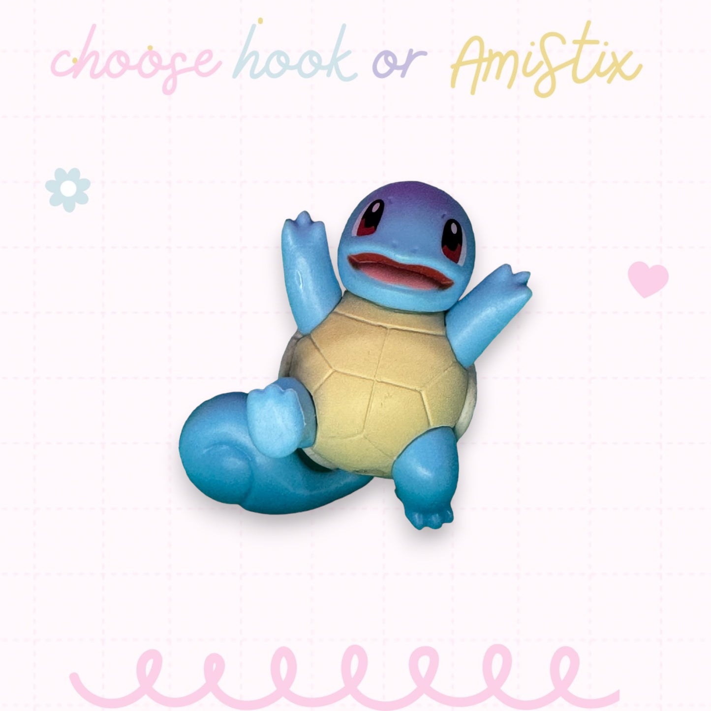 Choose Beaded Crochet Hook and/Or AmiStixTM -  Pokemon Jumping Squirtle Battle Figure