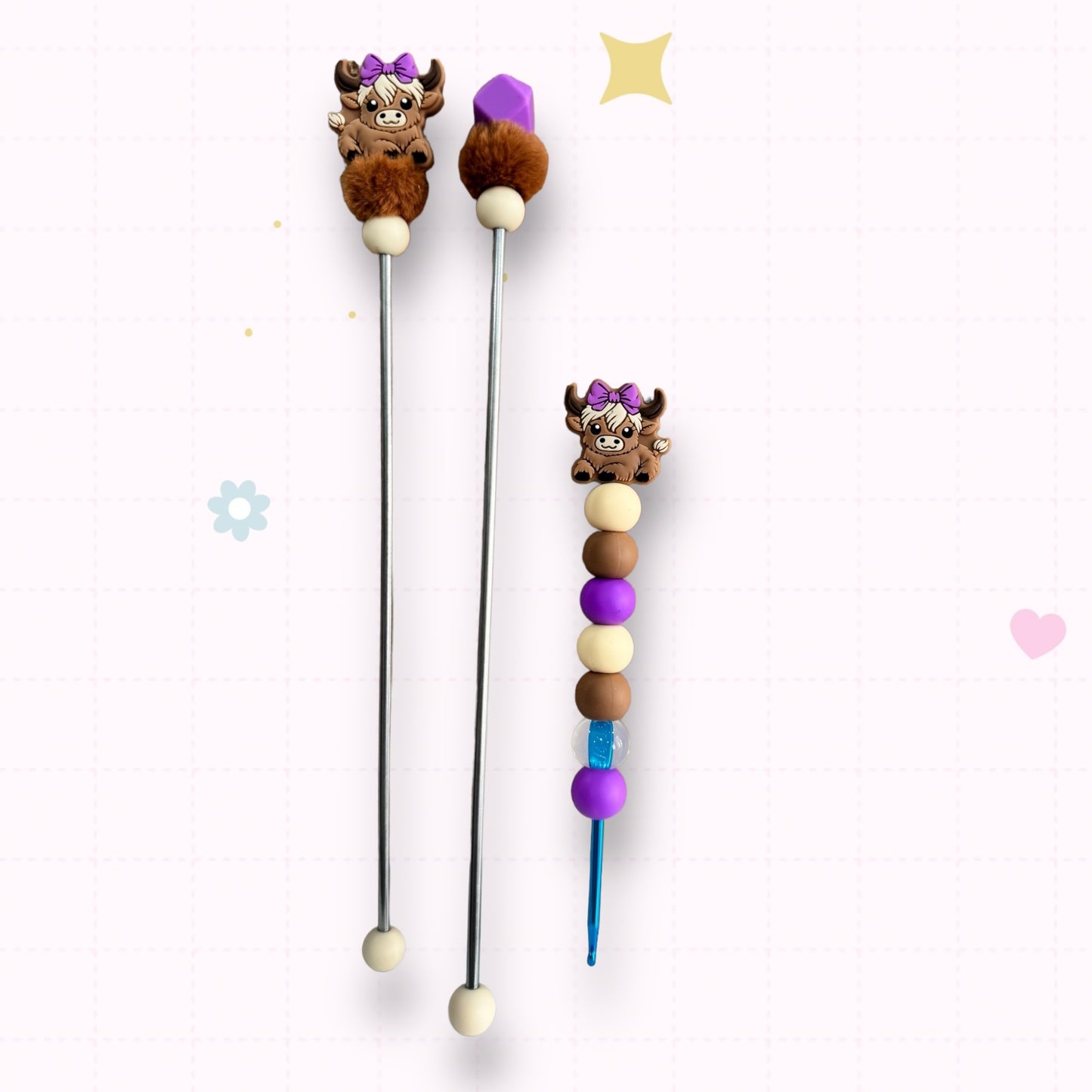 Choose Beaded Crochet Hook and/Or AmiStixTM - Highland Cow Purple