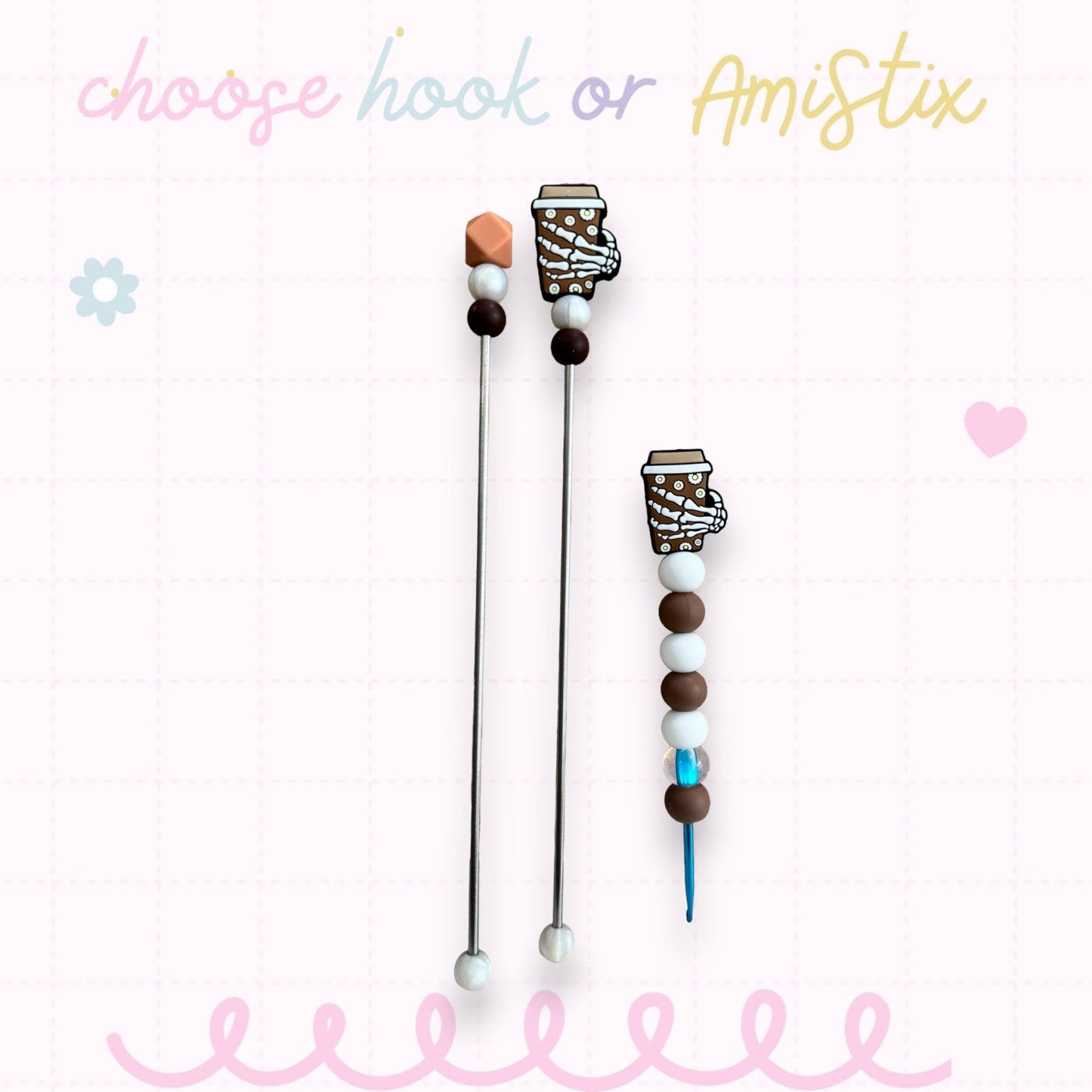 Choose Beaded Crochet Hook and/Or AmiStixTM - Toffee Skeleton Coffee