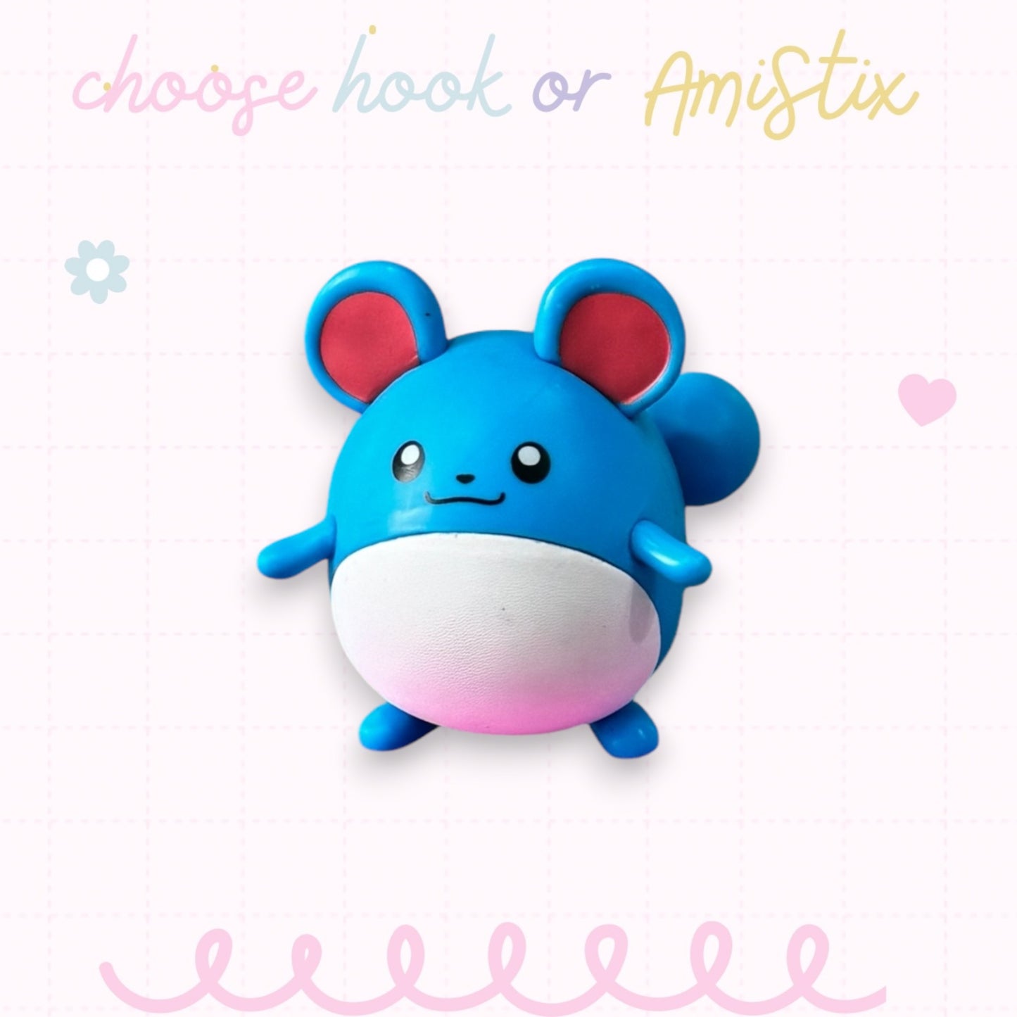 Choose Beaded Crochet Hook and/Or AmiStixTM -  Pokemon Marill Battle Figure (