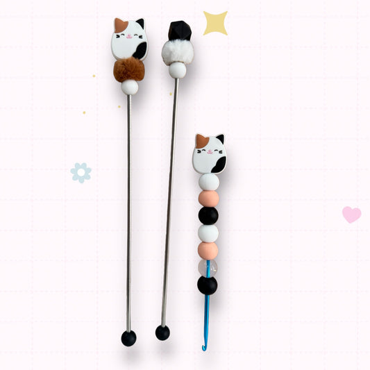 Choose Beaded Crochet Hook and/Or AmiStixTM - White and Brown Squish Kitty