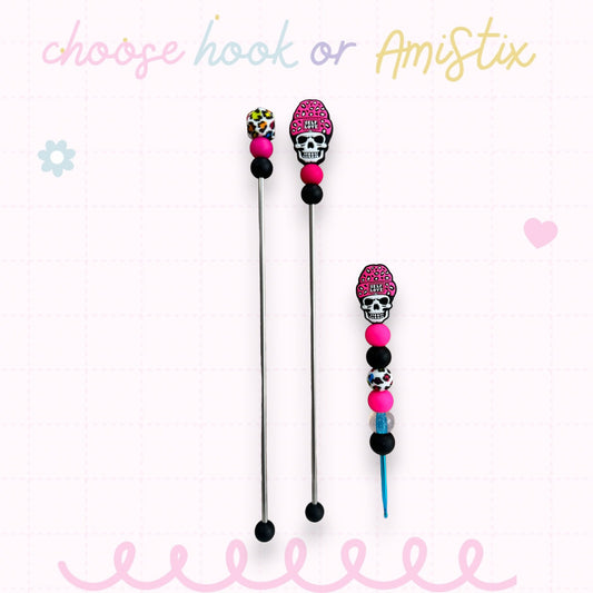 Choose Beaded Crochet Hook and/Or AmiStixTM - Pink Skull