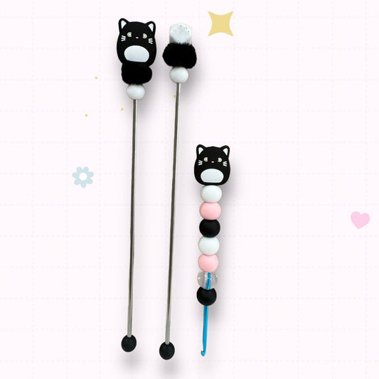 Choose Beaded Crochet Hook and/Or AmiStixTM - Black and White SquishKitty