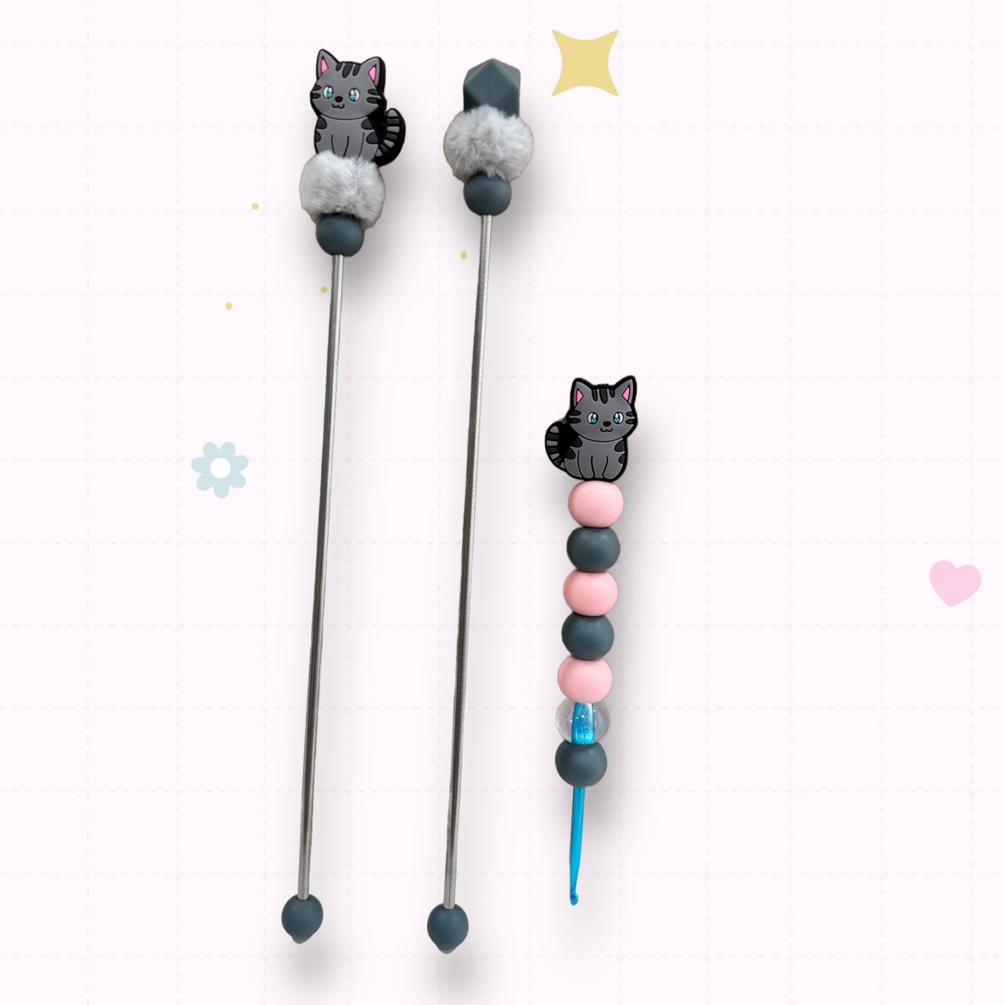 Choose Beaded Crochet Hook and/Or AmiStixTM - Dark Gray kitten